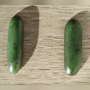 Natural Nephrite Jade Oblong Cabochons Set Of 2 Gemstones Lapidary Jewelry 34mm